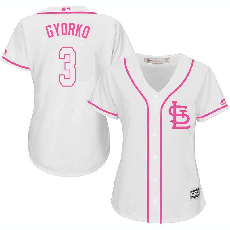 Cardinals 3 Jedd Gyorko White Pink Women Cool Base Jersey