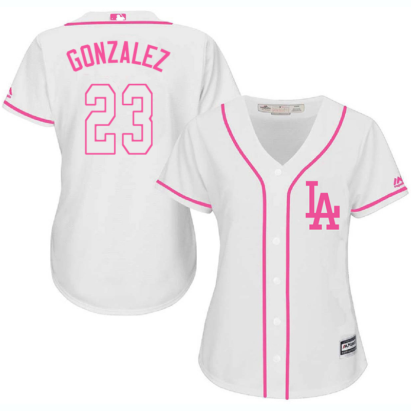 Dodgers 23 Adrian Gonzalez White Pink Women Cool Base Jersey