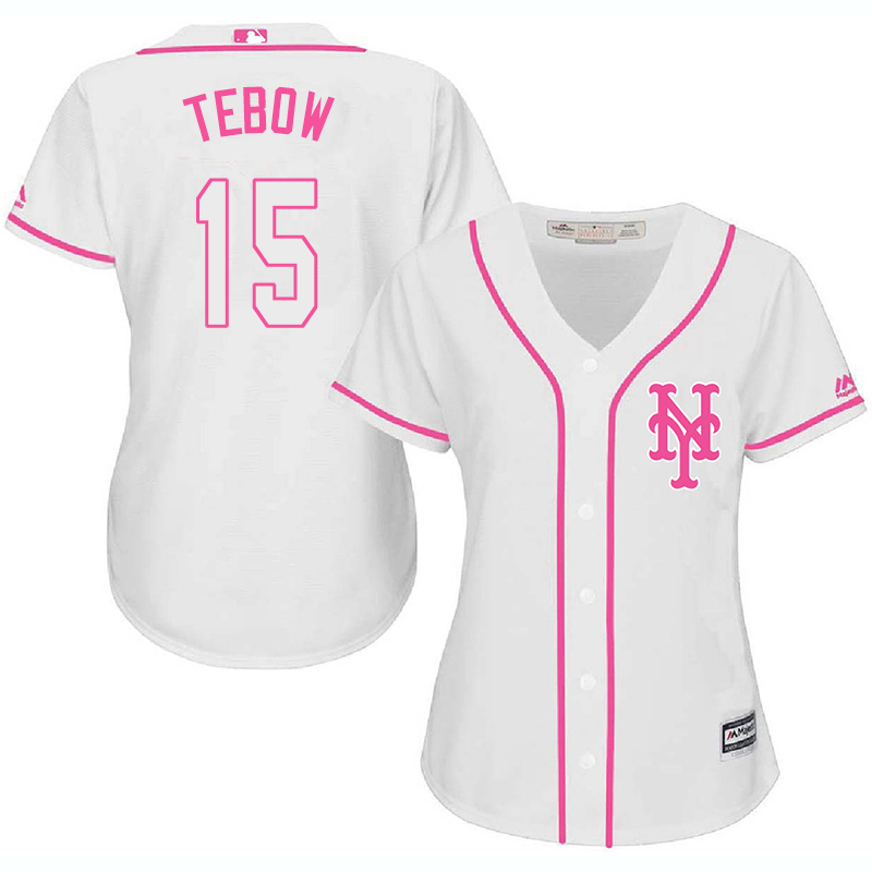 Mets 15 Tim Tebow White Pink Women Cool Base Jersey