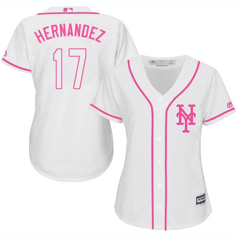 Mets 17 Keith Hernandez White Pink Women Cool Base Jersey