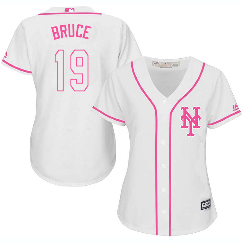 Mets 19 Jay Bruce White Pink Women Cool Base Jersey