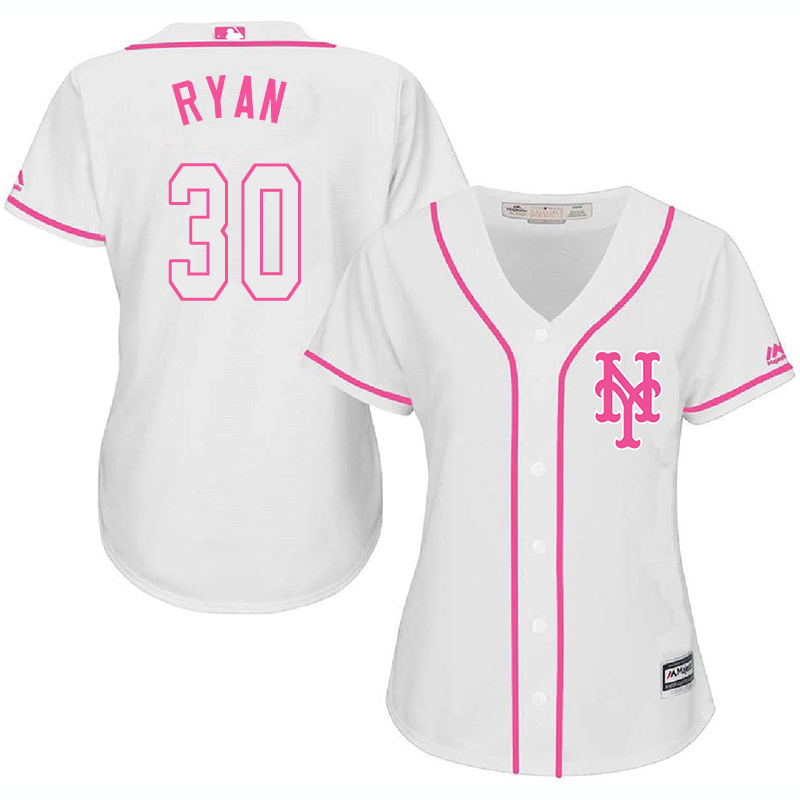 Mets 30 Nolan Ryan White Pink Women Cool Base Jersey