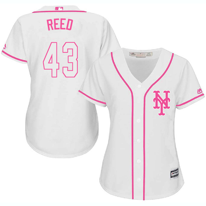 Mets 43 Addison Reed White Pink Women Cool Base Jersey