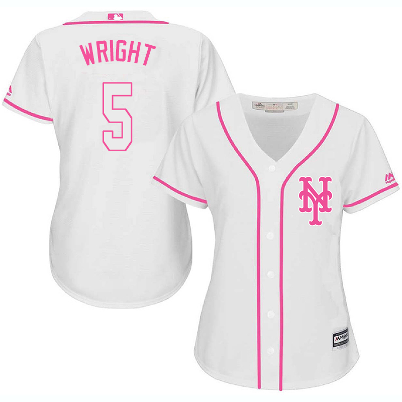 Mets 5 David Wright White Pink Women Cool Base Jersey