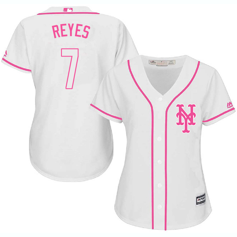 Mets 7 Jose Reyes White Pink Women Cool Base Jersey