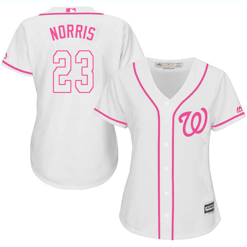 Nationals 23 Derek Norris White Pink Women Cool Base Jersey - Click Image to Close