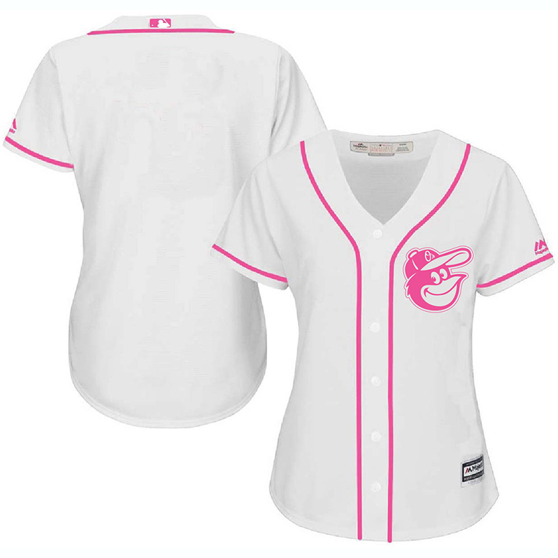 Orioles Blank White Pink Women Cool Base Jersey