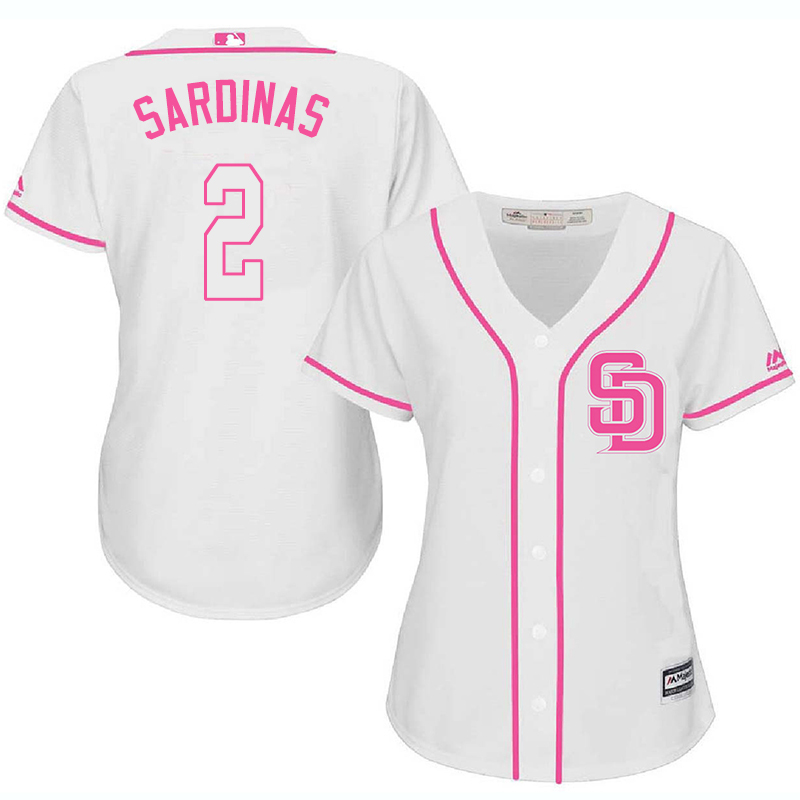 Padres 2 Luis Sardinas White Pink Women Cool Base Jersey Padres 2 Luis Sardinas White Pink Women Cool Base Jersey