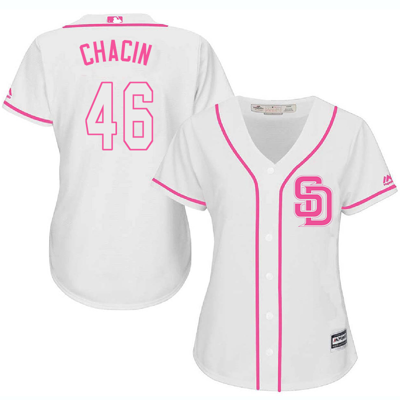 Padres 46 Jhoulys Chacin White Pink Women Cool Base Jersey