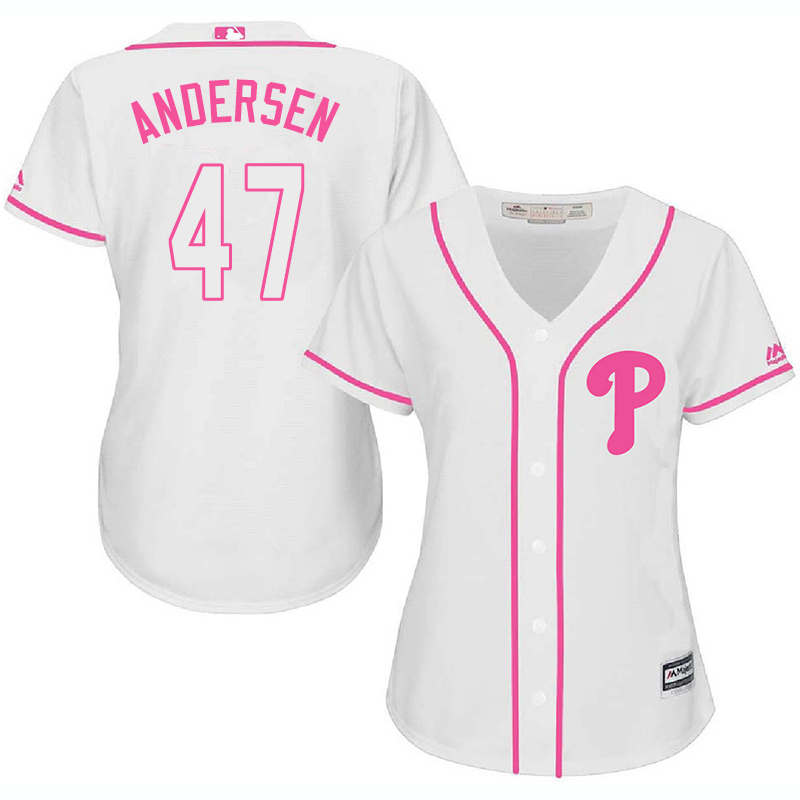Phillies 47 Larry Anderson White Pink Women Cool Base Jersey Phillies 47 Larry Anderson White Pink Women Cool Base Jersey
