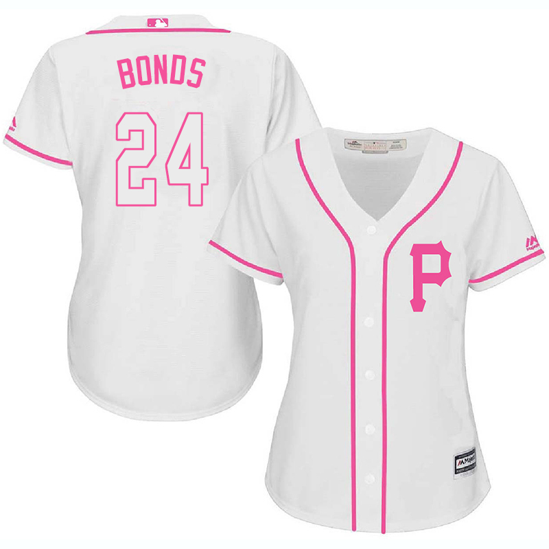 Pirates 24 Barry Bonds White Pink Women Cool Base Jersey