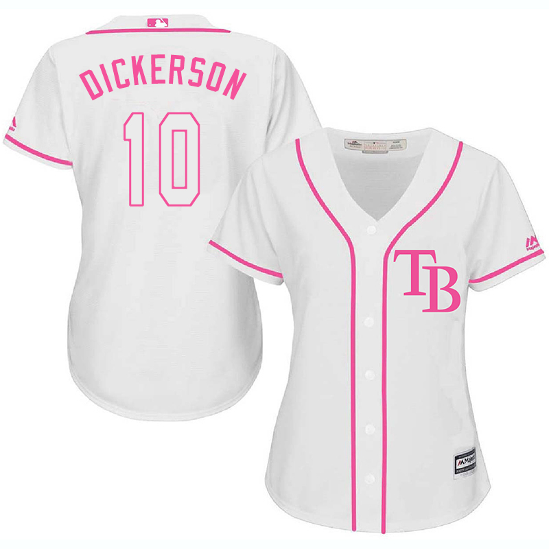 Rays 10 Corey Dickerson White Pink Women Cool Base Jersey