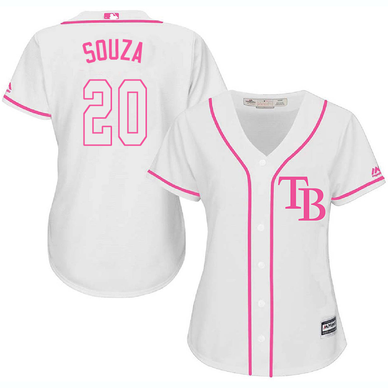 Rays 20 Steven Souza Jr. White Pink Women Cool Base Jersey