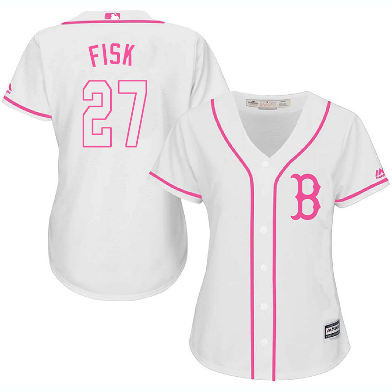 Red Sox 27 Carlton Fisk White Pink Women Cool Base Jersey Red Sox 27 Carlton Fisk White Pink Women Cool Base Jersey
