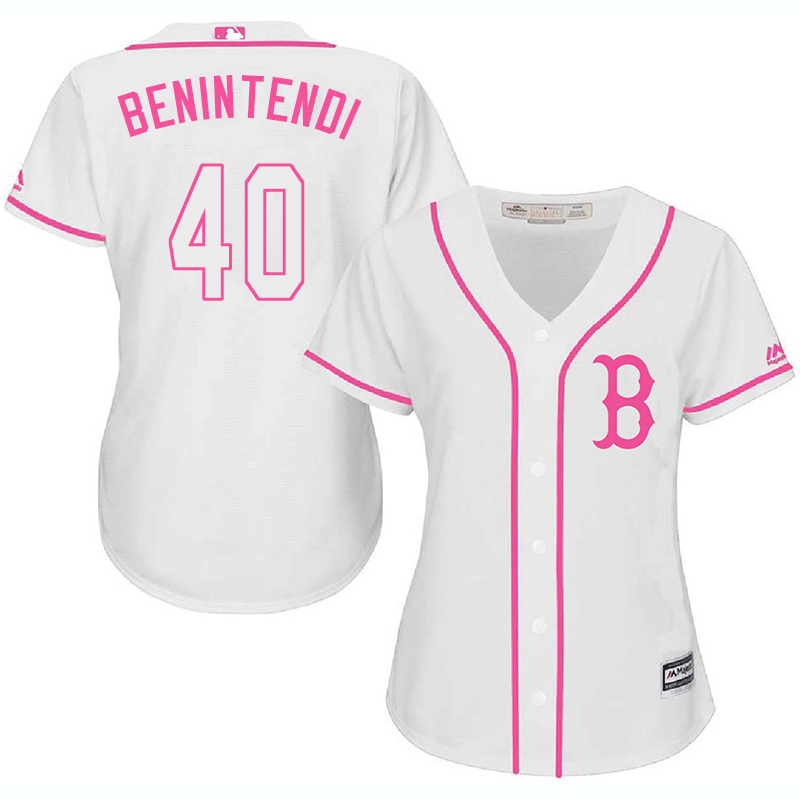 Red Sox 40 Andrew Benintendi White Pink Women Cool Base Jersey