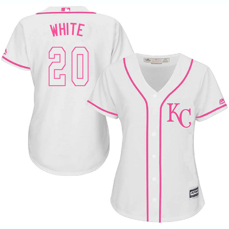 Royals 20 Frank White White Pink Women Cool Base Jersey