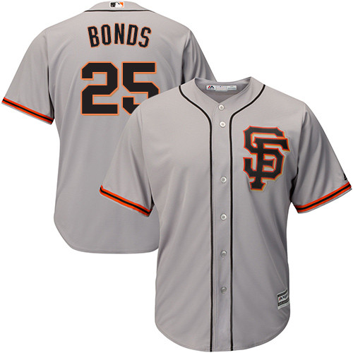 Giants 25 Barry Bonds Grey Youth Cool Base Jersey - Click Image to Close