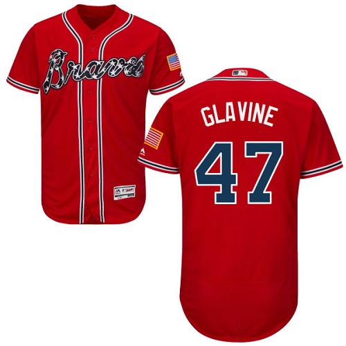 Braves 47 Tom Glavine Red Flexbase Jersey - Click Image to Close