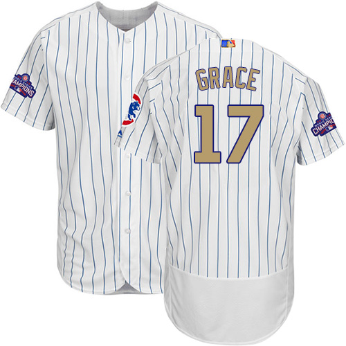 Cubs 17 Mark Grace White World Series Champions Gold Program Flexbase Jersey