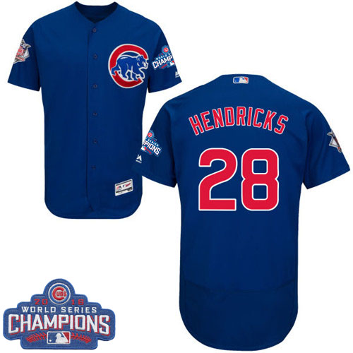Cubs 28 Kyle Hendricks Blue 2016 World Series Champions Flexbase Jersey - Click Image to Close