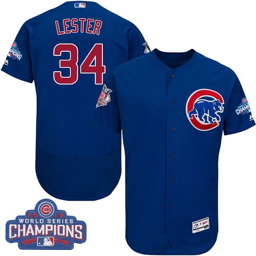 Cubs 34 Jon Lester Blue 2016 World Series Champions Flexbase Jersey