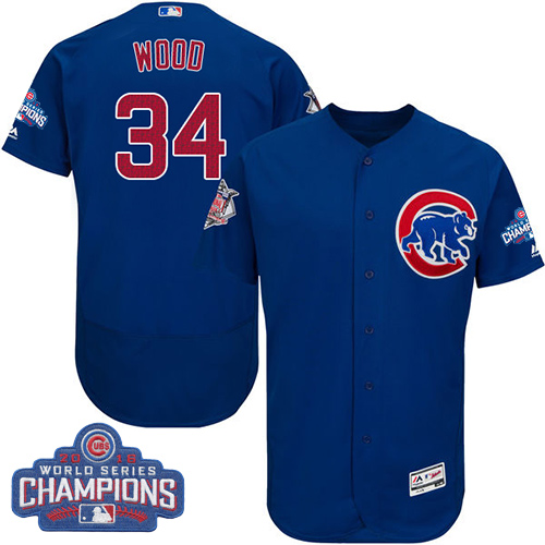 Cubs 34 Kerry Wood Blue 2016 World Series Champions Flexbase Jersey - Click Image to Close
