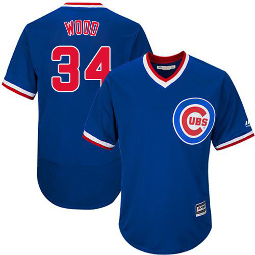 Cubs 34 Kerry Wood Blue Cooperstown Cool Base Jersey - Click Image to Close