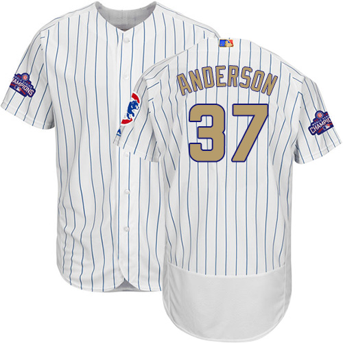 Cubs 37 Brett Anderson White World Series Champions Gold Program Flexbase Jersey - Click Image to Close