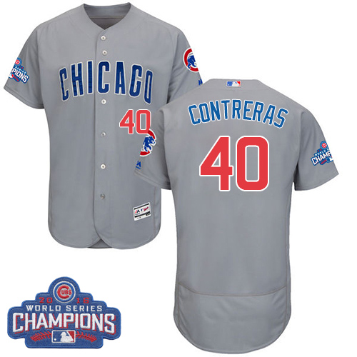 Cubs 40 Willson Contreras Gray 2016 World Series Champions Flexbase Jersey