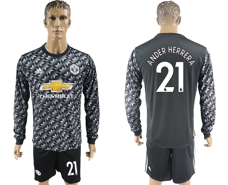 2017-18 Manchester United 21 ANDER HERRERA Away Long Sleeve Soccer Jersey