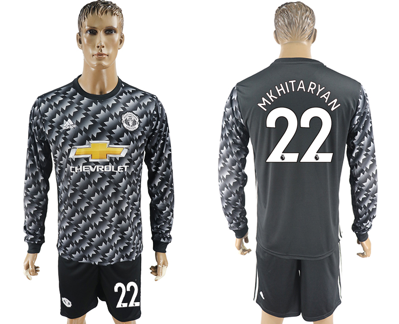 2017-18 Manchester United 22 MKHITARYAN Away Long Sleeve Soccer Jersey