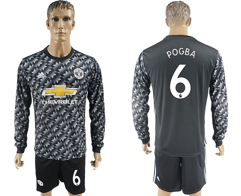 2017-18 Manchester United 6 POGBA Away Long Sleeve Soccer Jersey