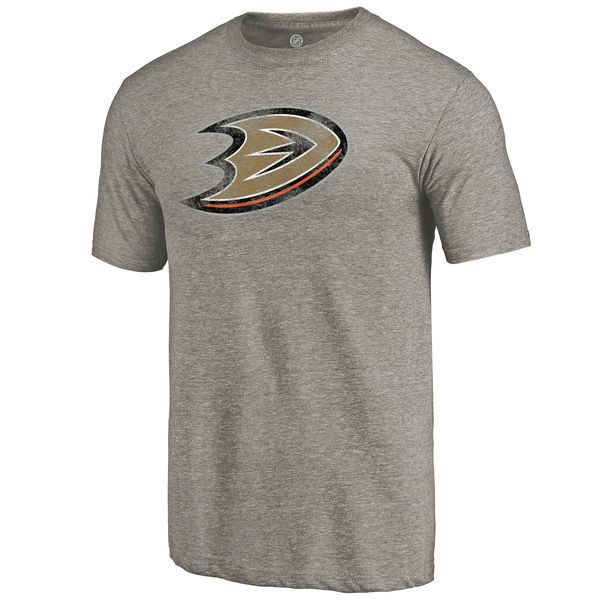 Anaheim Ducks Distressed Team Logo Tri Blend T-Shirt Ash