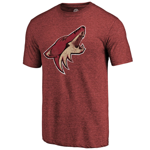 Arizona Coyotes Distressed Team Primary Logo Tri Blend T-Shirt Crimson - Click Image to Close