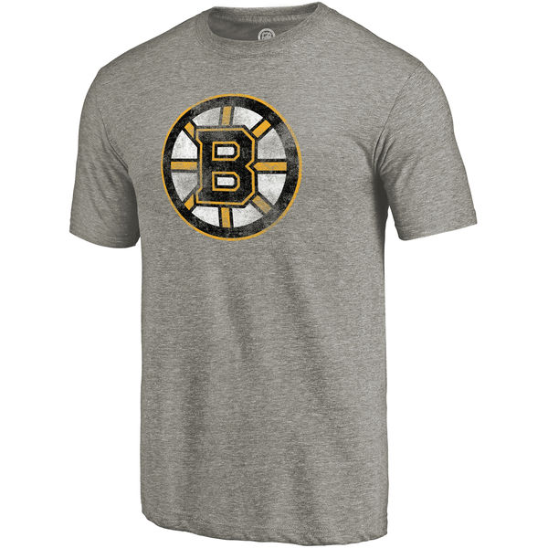 Boston Bruins Distressed Team Primary Logo Tri Blend T-Shirt Gray