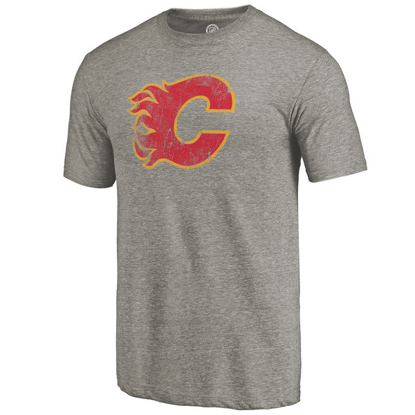 Calgary Flames Throwback Logo 1980 1981 Tri Blend T-Shirt Ash - Click Image to Close