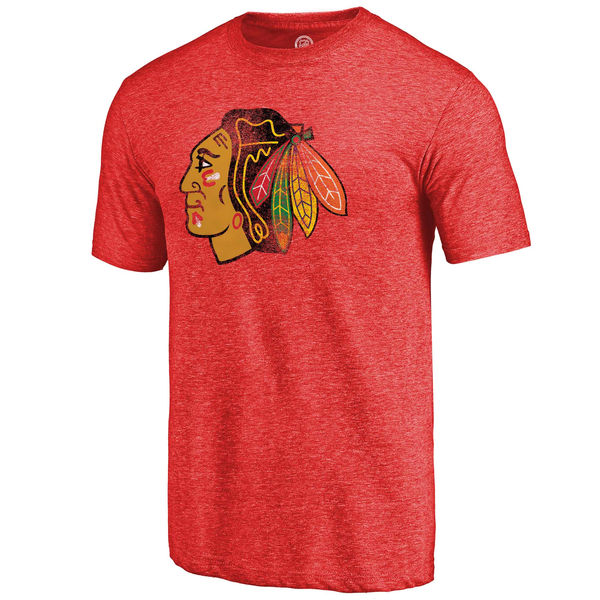 Chicago Blackhawks Fanatics Branded Distressed Team Primary Logo Tri Blend T-Shirt Red