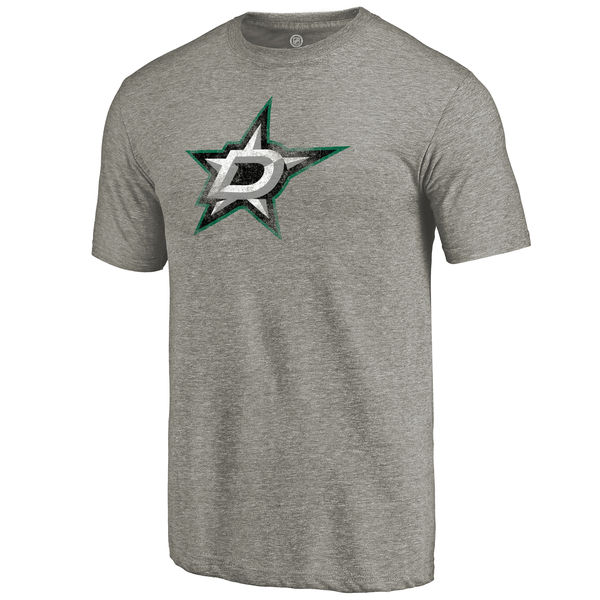 Dallas Stars Distressed Team Primary Logo Tri Blend T-Shirt Ash