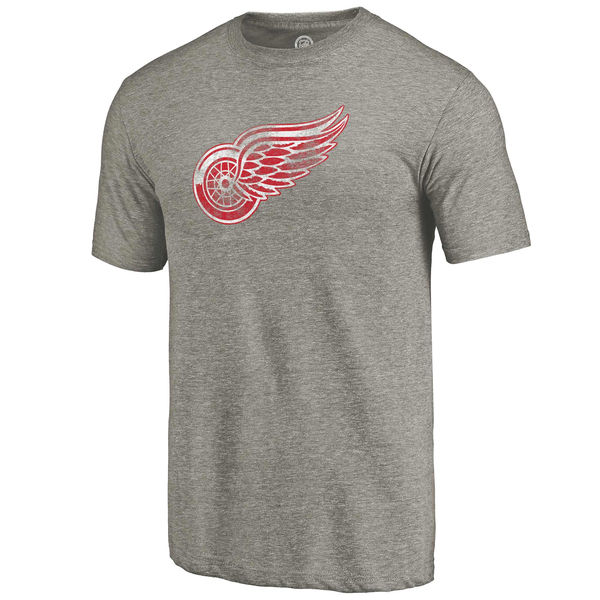 Detroit Red Wings Distressed Team Primary Logo Tri Blend T-Shirt Gray