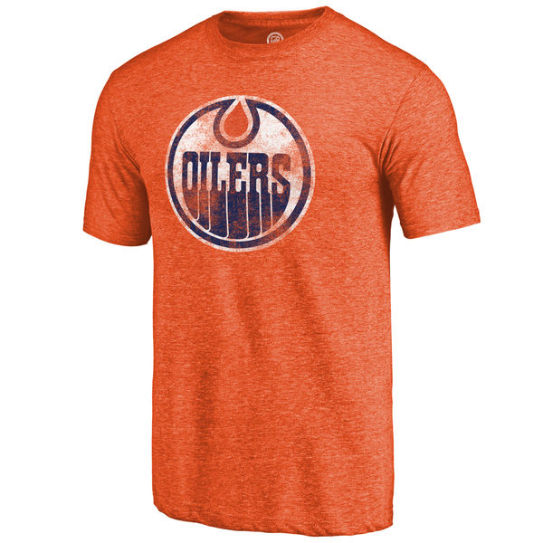 Edmonton Oilers Distressed Team Primary Logo Tri Blend T-Shirt Orange