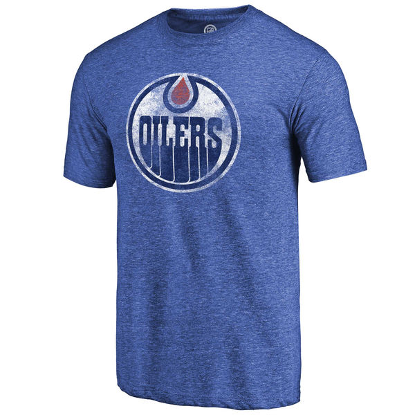Edmonton Oilers Fanatics Branded Distressed Team Primary Logo Tri Blend T-Shirt Royal