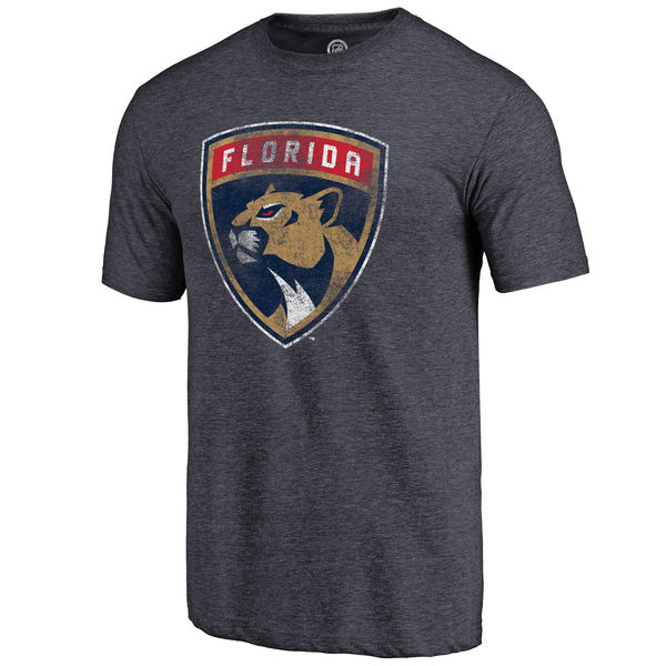 Florida Panthers Distressed Team Primary Logo Tri Blend T-Shirt Navy