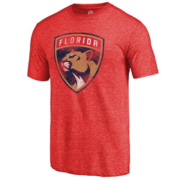 Florida Panthers Distressed Team Primary Logo Tri Blend T-Shirt Red