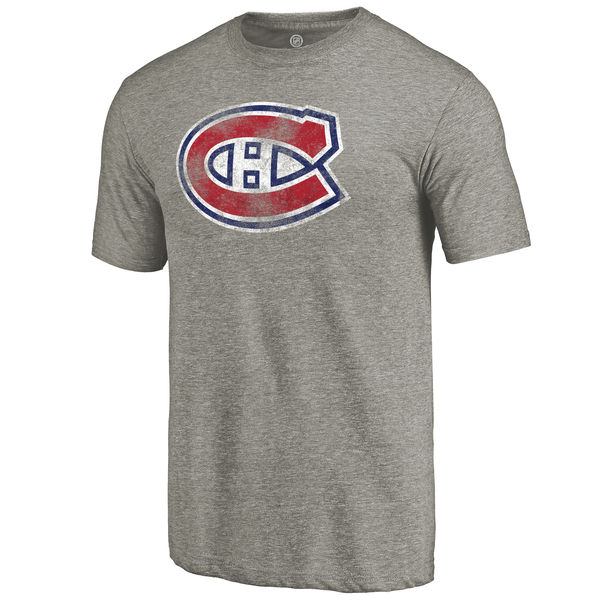 Montreal Canadiens Distressed Team Logo Tri Blend T-Shirt Ash