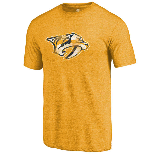 Nashville Predators Distressed Team Primary Logo Tri Blend T-Shirt Gold