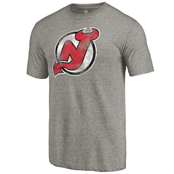 New Jersey Devils Distressed Team Logo Tri Blend T-Shirt Ash