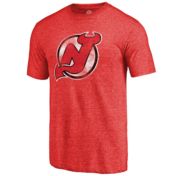 New Jersey Devils Distressed Team Primary Logo Tri Blend T-Shirt Red