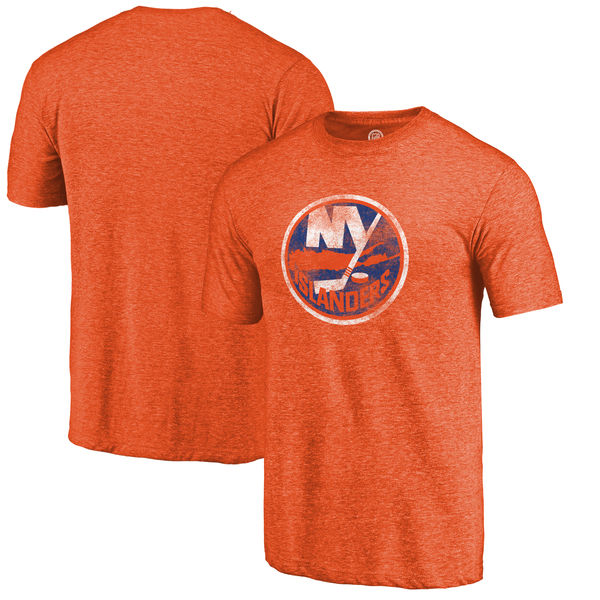 New York Islanders Distressed Team Primary Logo Tri Blend T-Shirt Orange
