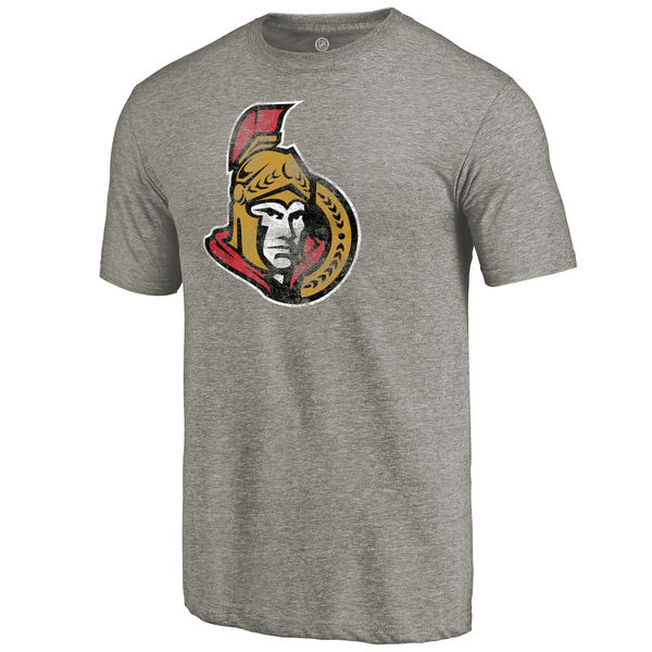 Ottawa Senators Distressed Team Logo Tri Blend T-Shirt Ash