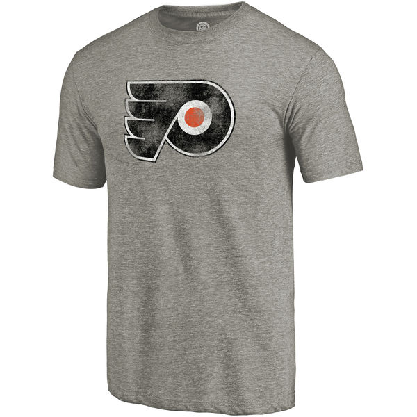 Philadelphia Flyers Distressed Team Primary Logo Tri Blend T-Shirt Gray